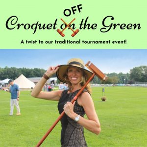Croquet off the Green image of woman wearing hat and holding croquet mallet over her shoulder