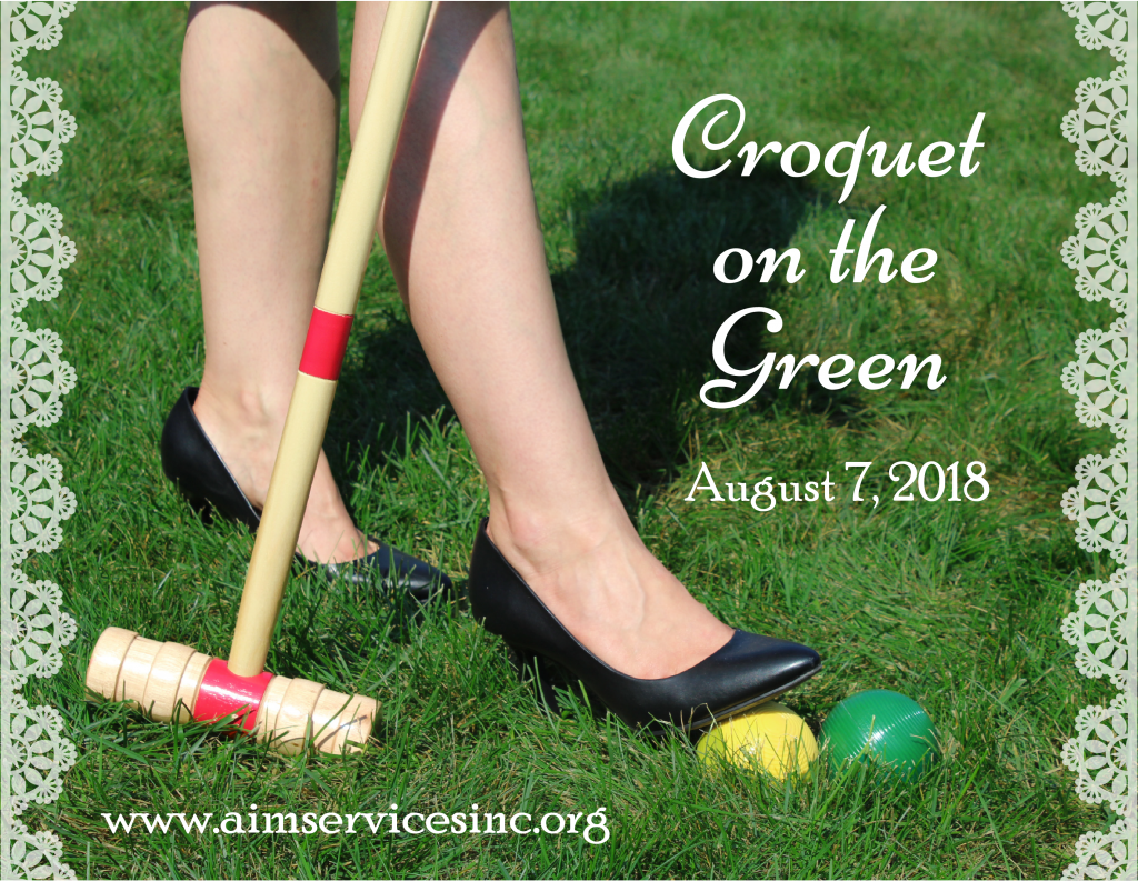 Croquet on the Green logo woman's foot on ball ready to hit with mallet August 7, 2018