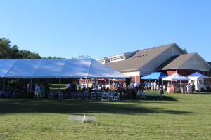 view of croquet field, main tent and venue