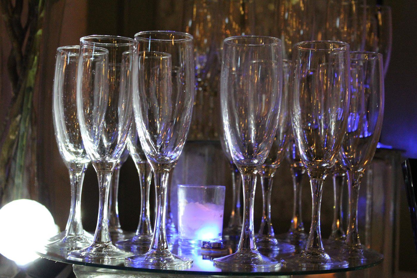 close up of the champagne tasting glasses