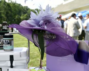 fancy purple hat available to a lucky event goer