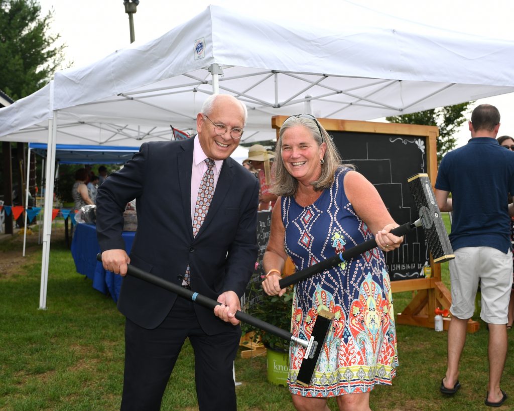 Congressman Paul Tonko and Saratoga Springs Mayor Meg Kelly with mallets at AIM Services Croquet on the Green event