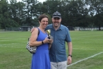 Larry and wife Beth Novik holding third place trophy at Croquet on the Green 2019